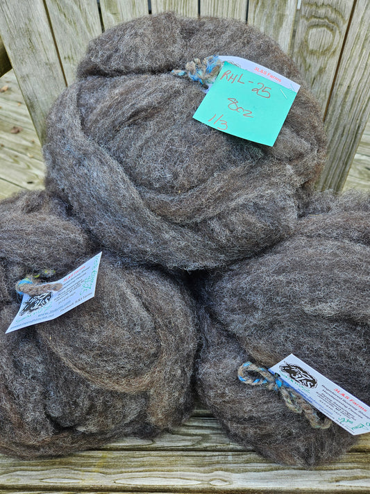 Roving NC Dark RHL-25 Iron Gray 100% Romney - 8 ounce