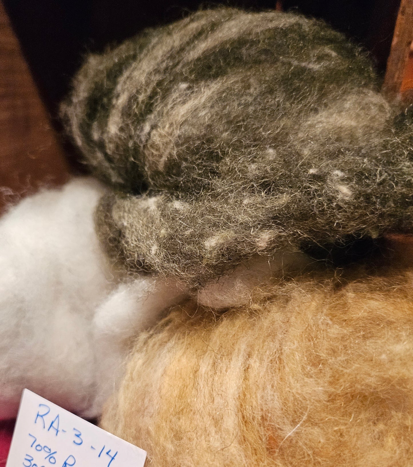 Farm Raised Romney Sheep Wool and Angora blended 70/30 3 Colors Forest Green Swirl -Marigold- White w/Hint greenVery Soft Handspinner Ready