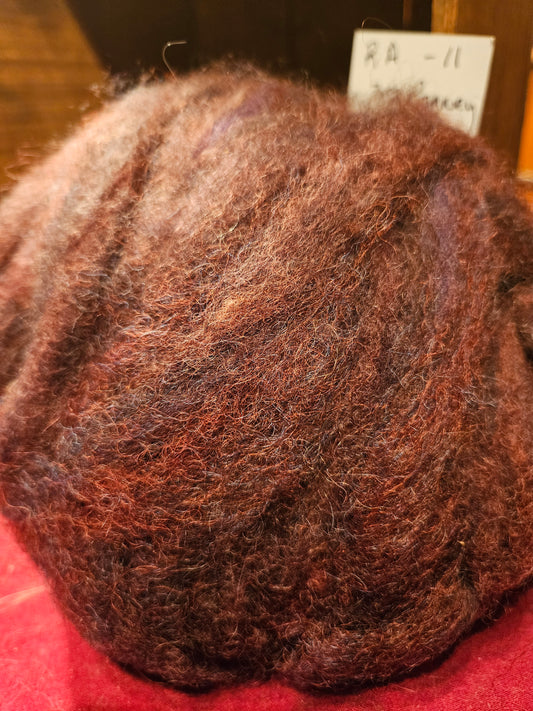 Farm Raised Romney Sheep Wool and Angora blended 70/30 Burgandy- Rose Swirl Very Soft Handspinner Ready