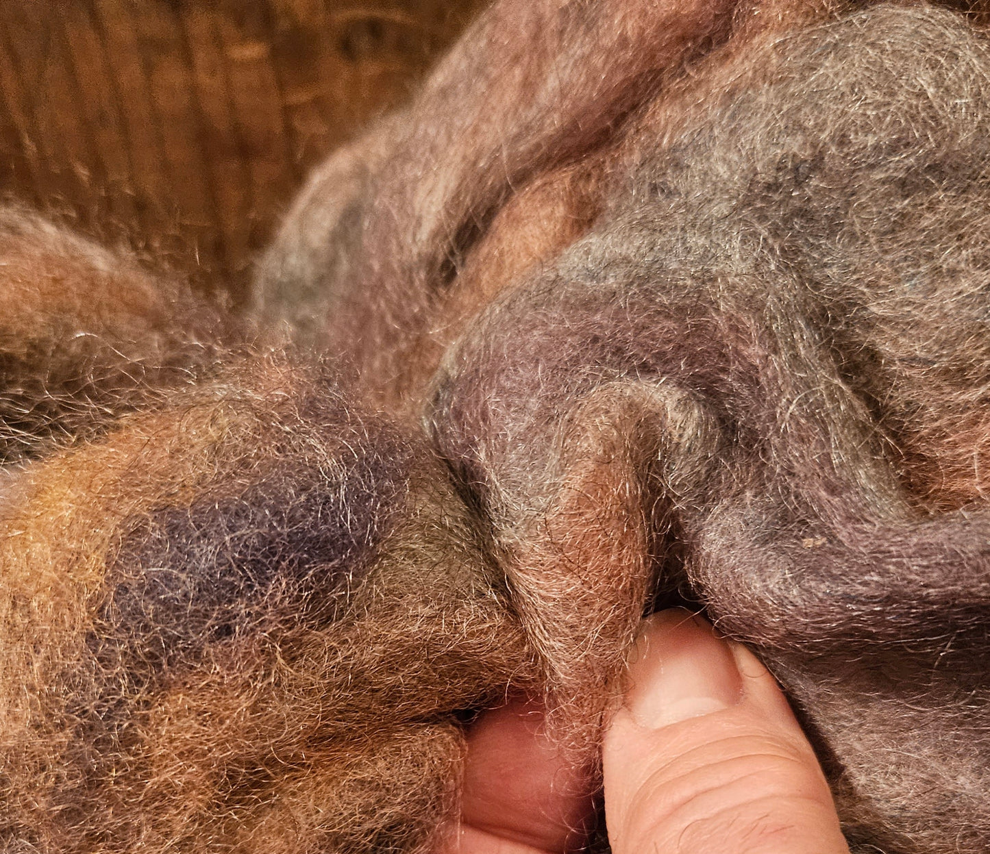 Roving Blends KLMG-9 70% Romney 30% Kid Mohair Soft Rainbow Swirl 1.7 ounces