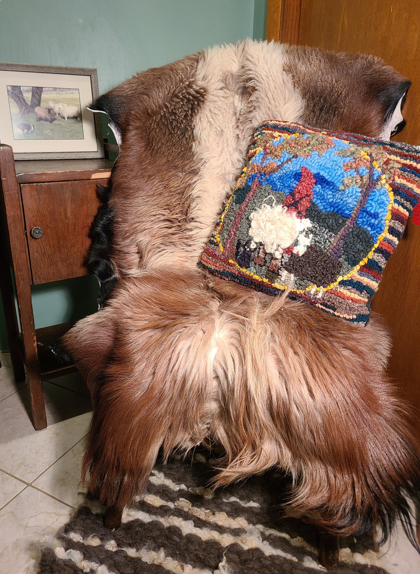 Sheepskin Colorful Brown- Black Hair- Wool pelt - 40 x 28 B2S350