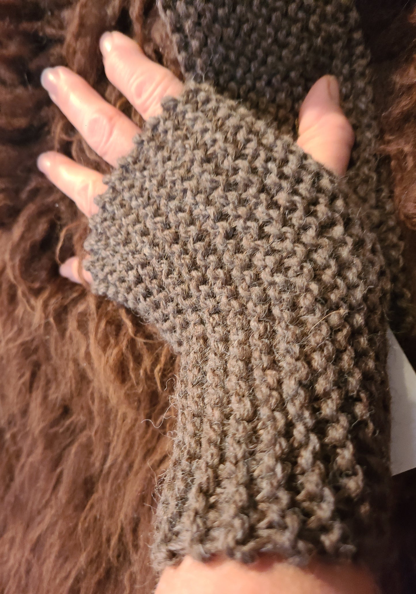 Handknit Fingerless Mitts- Handspun Romney Wool Dark Gray - Women's or Large Child- 3" cuff