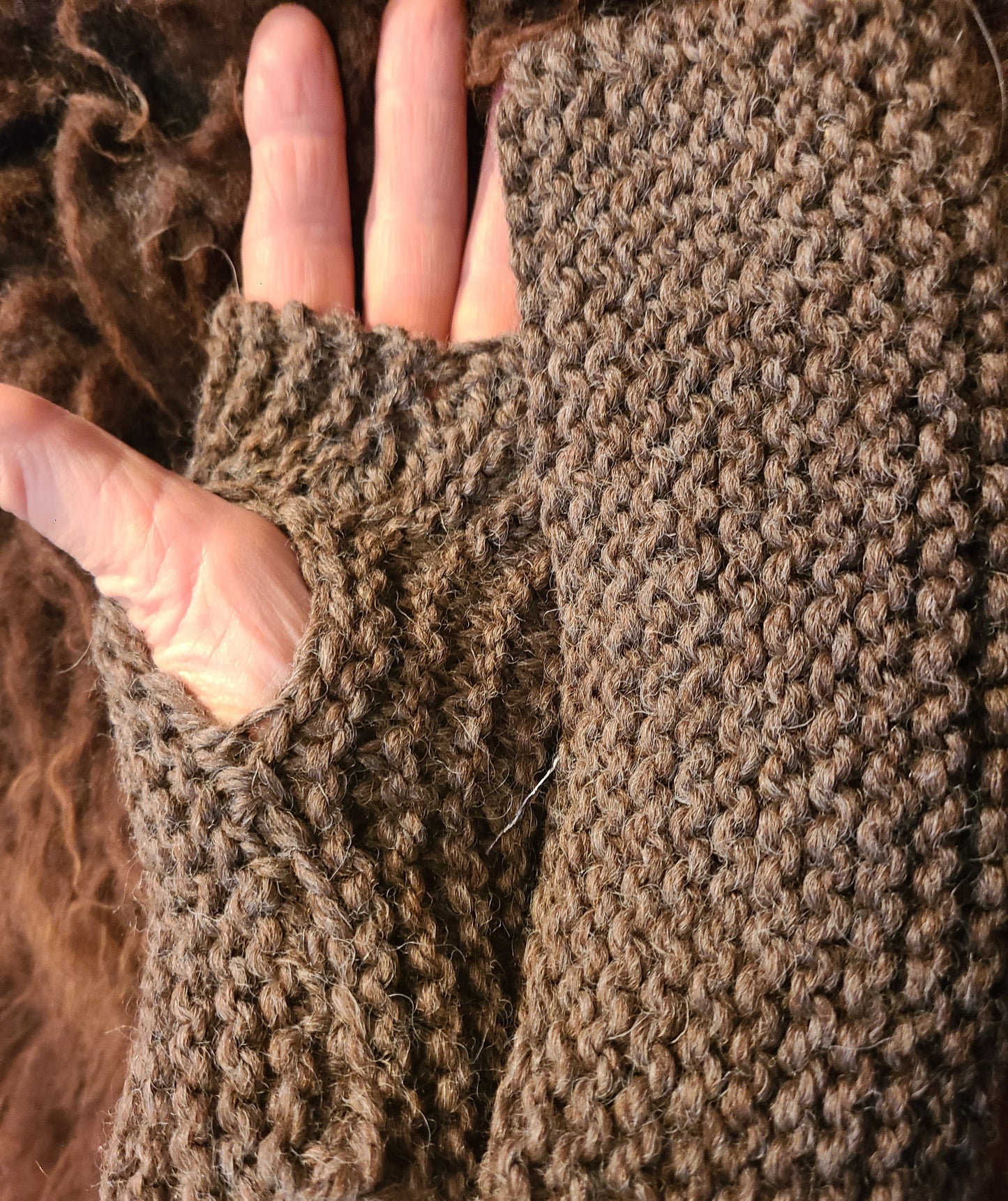 Handknit Fingerless Mitts- Handspun Romney Wool Dark Gray - Women's or Large Child- 3" cuff