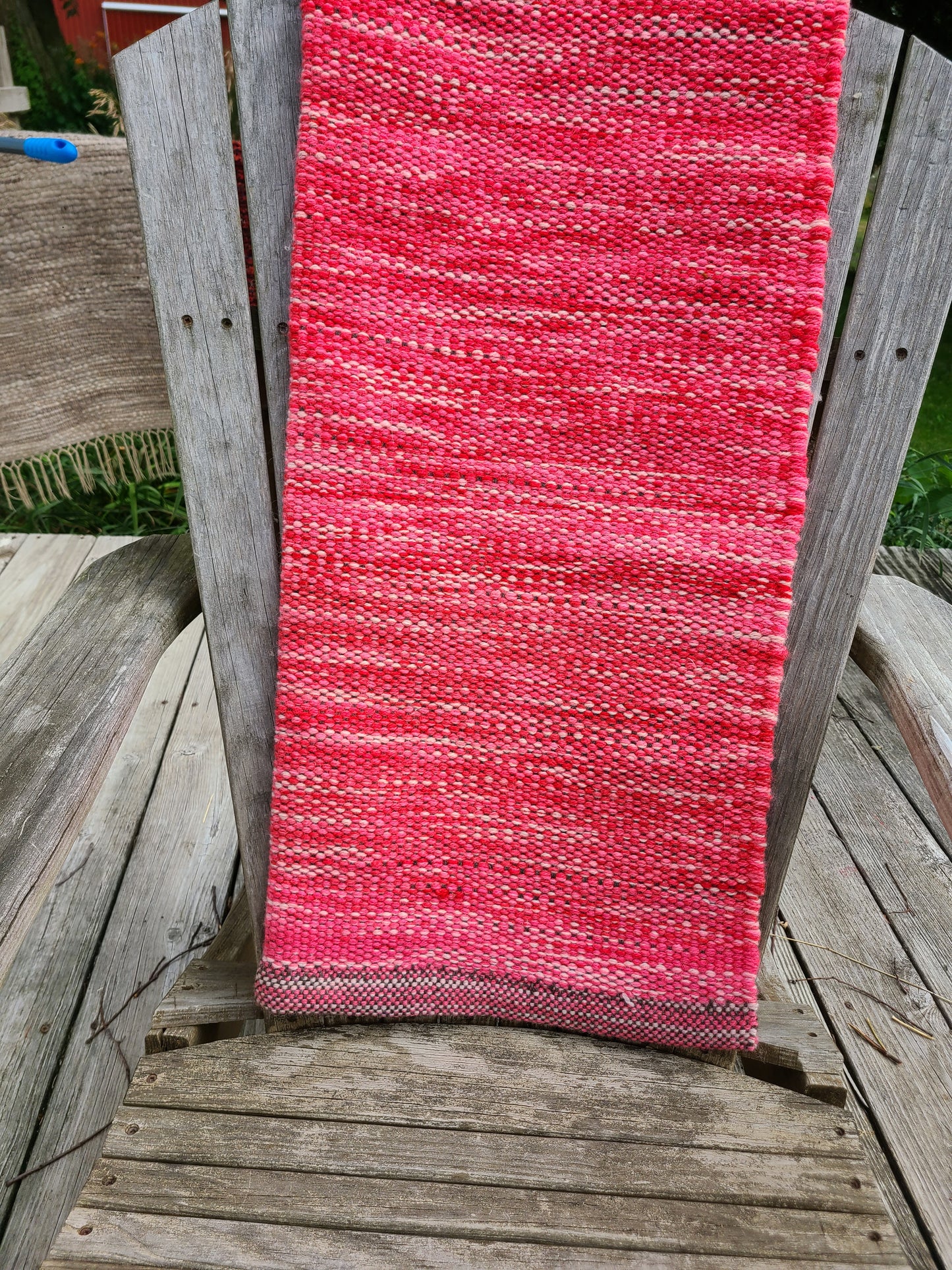 HandWoven Shades of Pink Romney Wool Rug- "Tough in Pink" - 38.5" x 32"