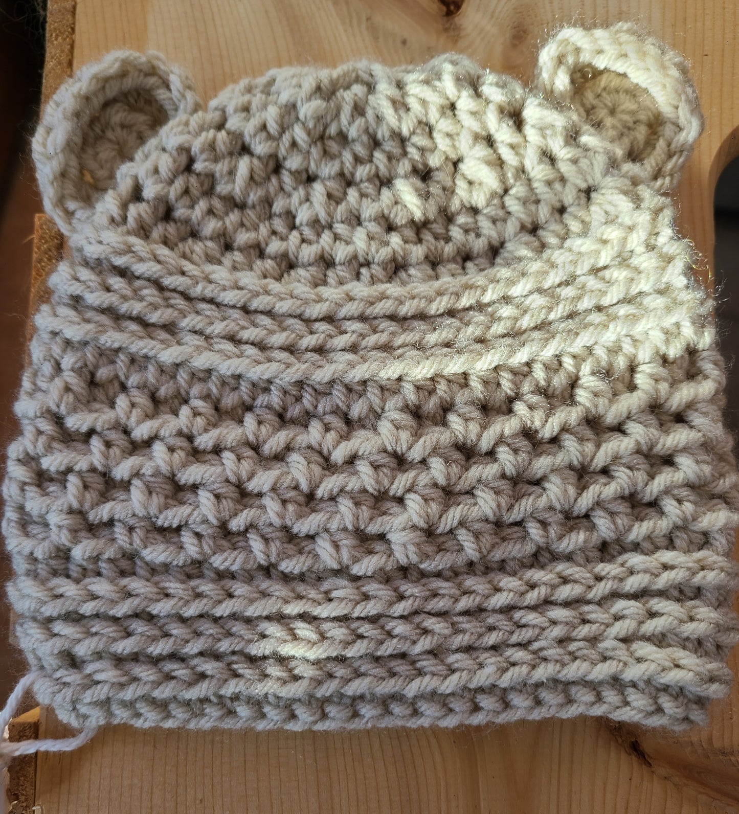 Hat w/Ears Beige Hand Crotched - Infant 3-6 months