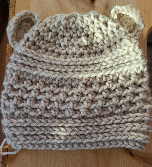 Hat w/Ears Beige Hand Crotched - Infant 3-6 months