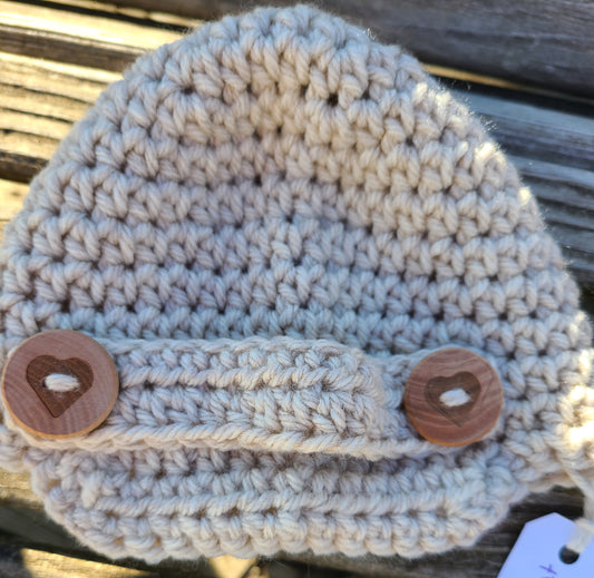 Hat Newsboy Beige Hand Crotched - Infant 0-3 months