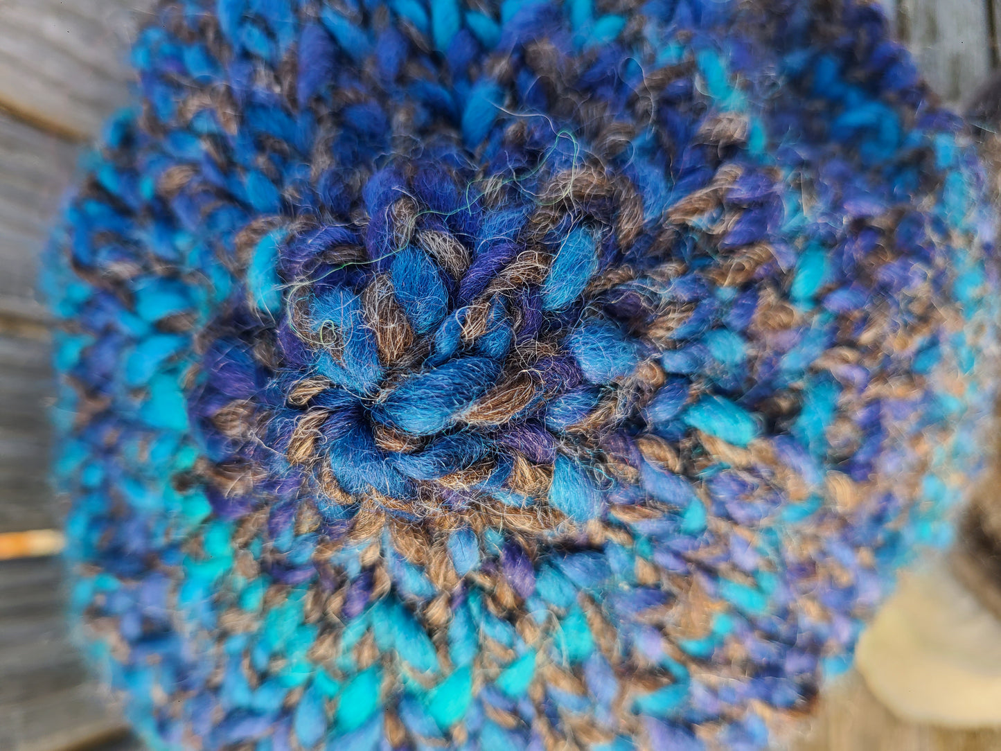 Handknit Hat- Hand Dyed & Handspun Farm Romney Wool Blend w/ Mohair- Montana Skyline - 21 1/2 " fit w/ 10" crown