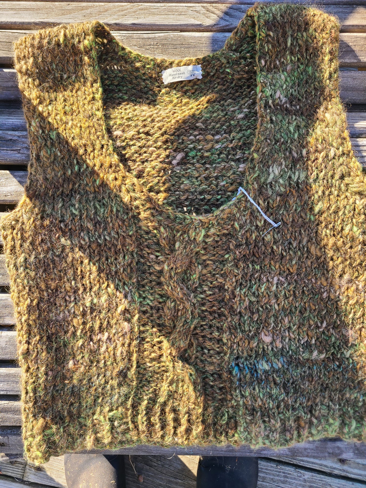 Mossy Green Handknit Vest- Hand Dyed & Handspun Farm Romney Wool Blend - Women's Large