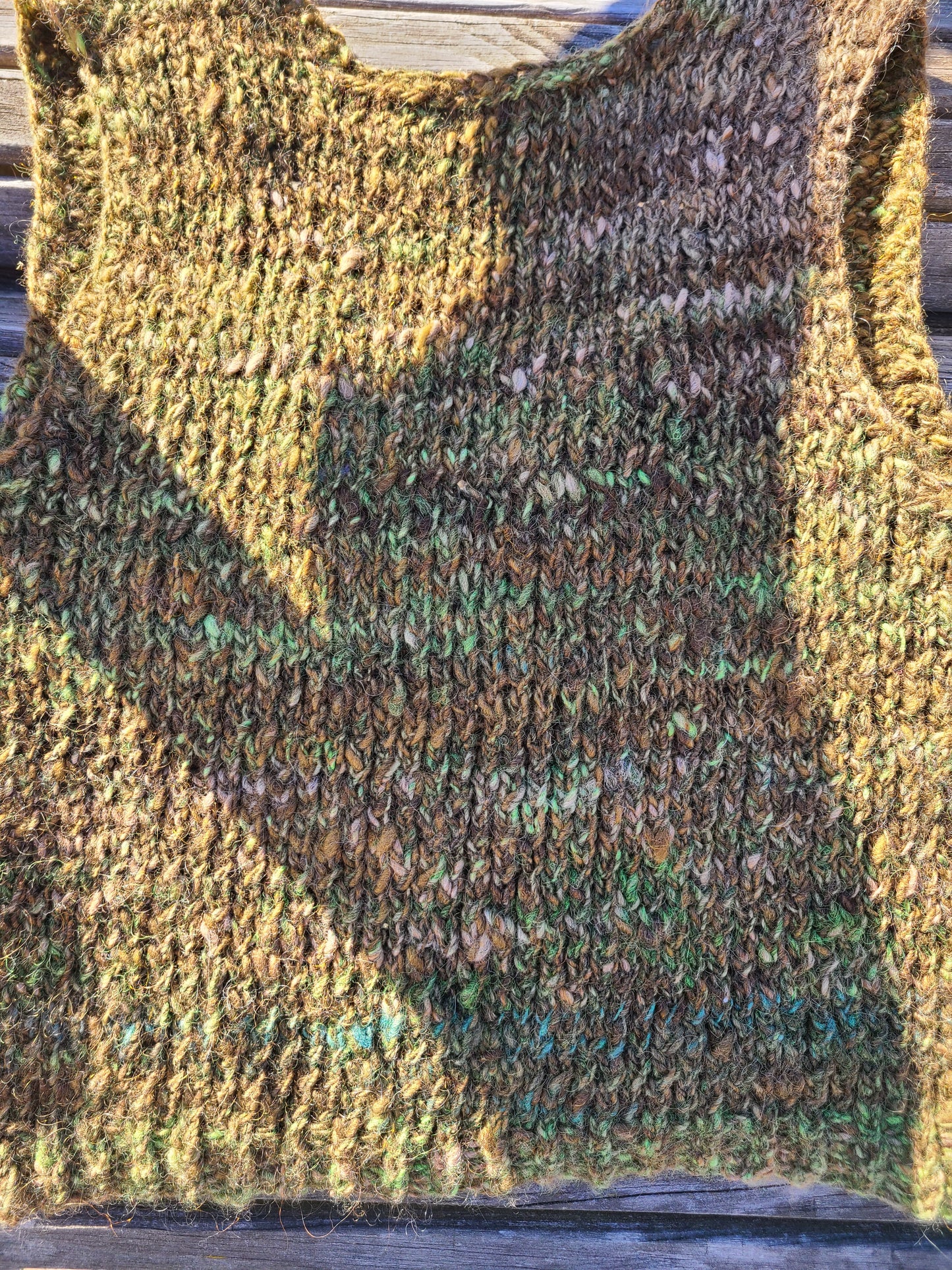 Mossy Green Handknit Vest- Hand Dyed & Handspun Farm Romney Wool Blend - Women's Large