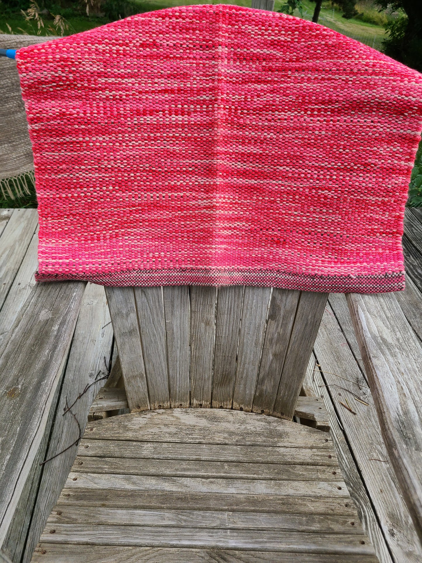 HandWoven Shades of Pink Romney Wool Rug- "Tough in Pink" - 38.5" x 32"