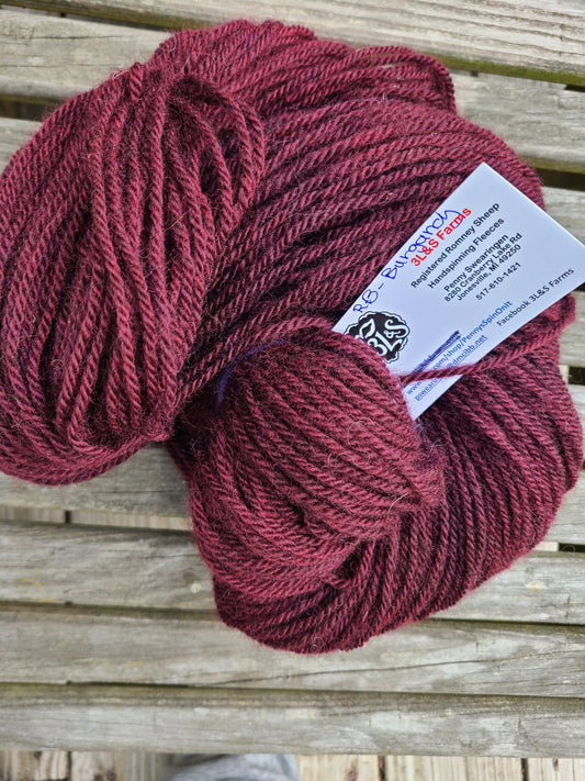 Yarn RB- Burgandy DK Weight Romney 3ply - 195yards