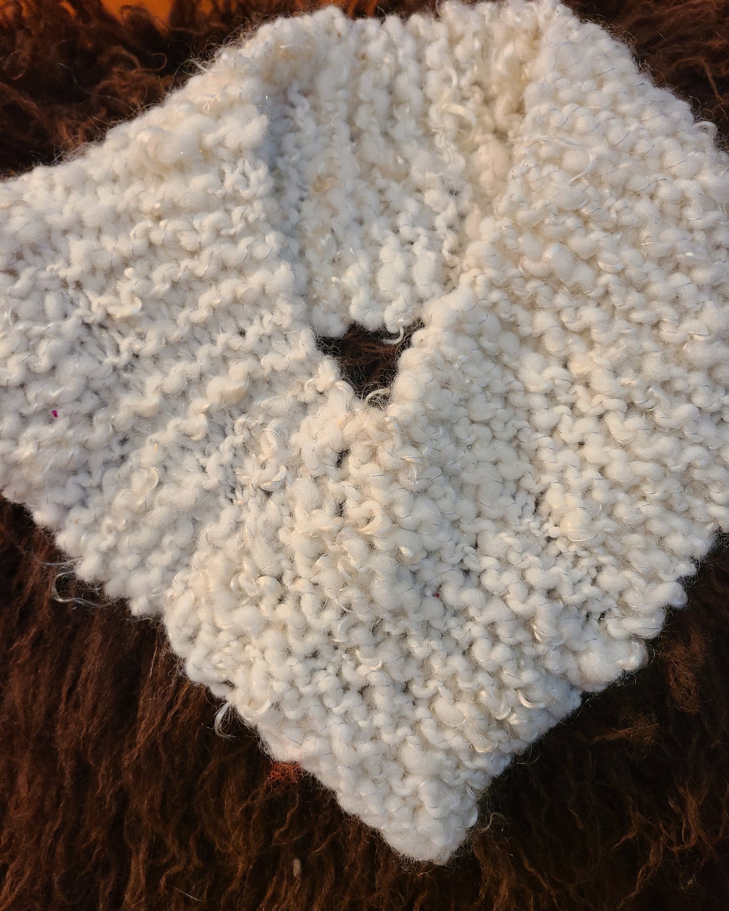Handknit Cowl- Handspun Romney w/ Mohair- White- 9 1/2 " diameter opening