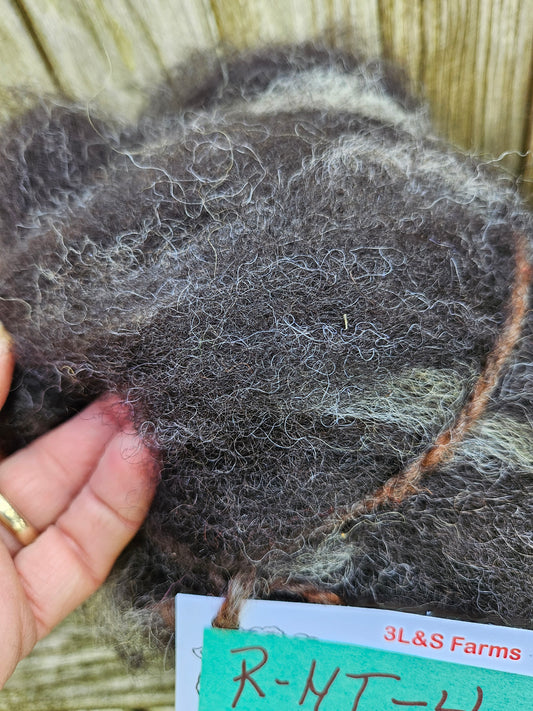 Rich Dark Romney Yearling Roving long staple and lustrous color,