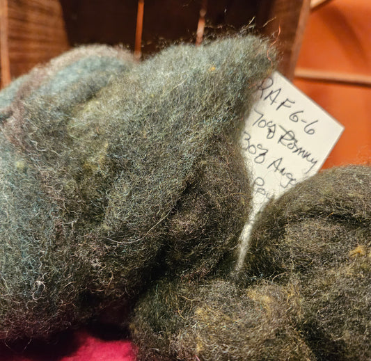 Farm Raised Romney Sheep Wool and Angora blended 70/30 Forest Green Very Soft Handspinner Ready