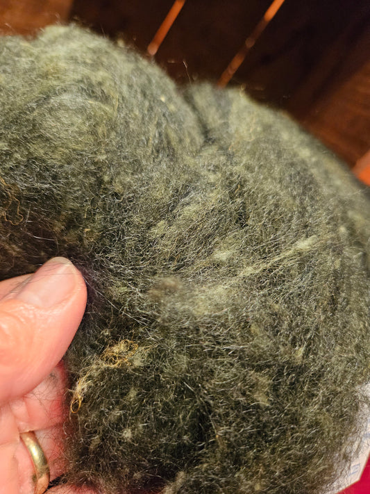 70/30 Roving RRA-13 - 70% Romney 30% Angora Forest Green -2.6 ounces