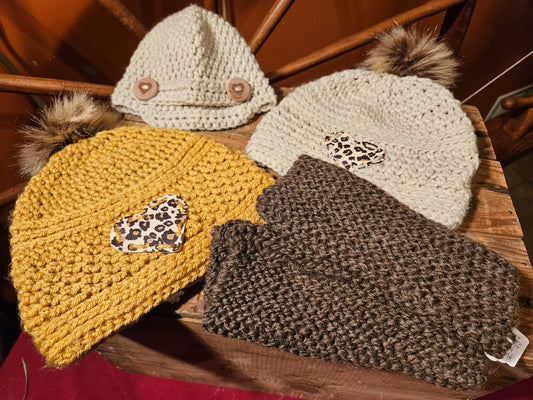 Gift Set-  "Family Snow Fun"- Hat & Mitt Set Hand-Crocheted