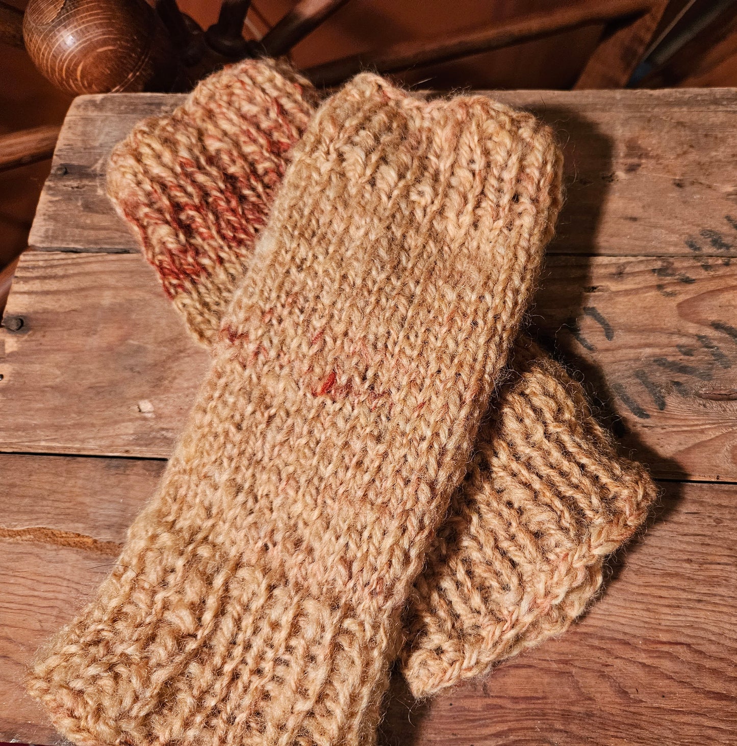 Mitts- Handspun/Handknit Rich Marigold 100% Romney Wool - Women's Medium- 6" cuff