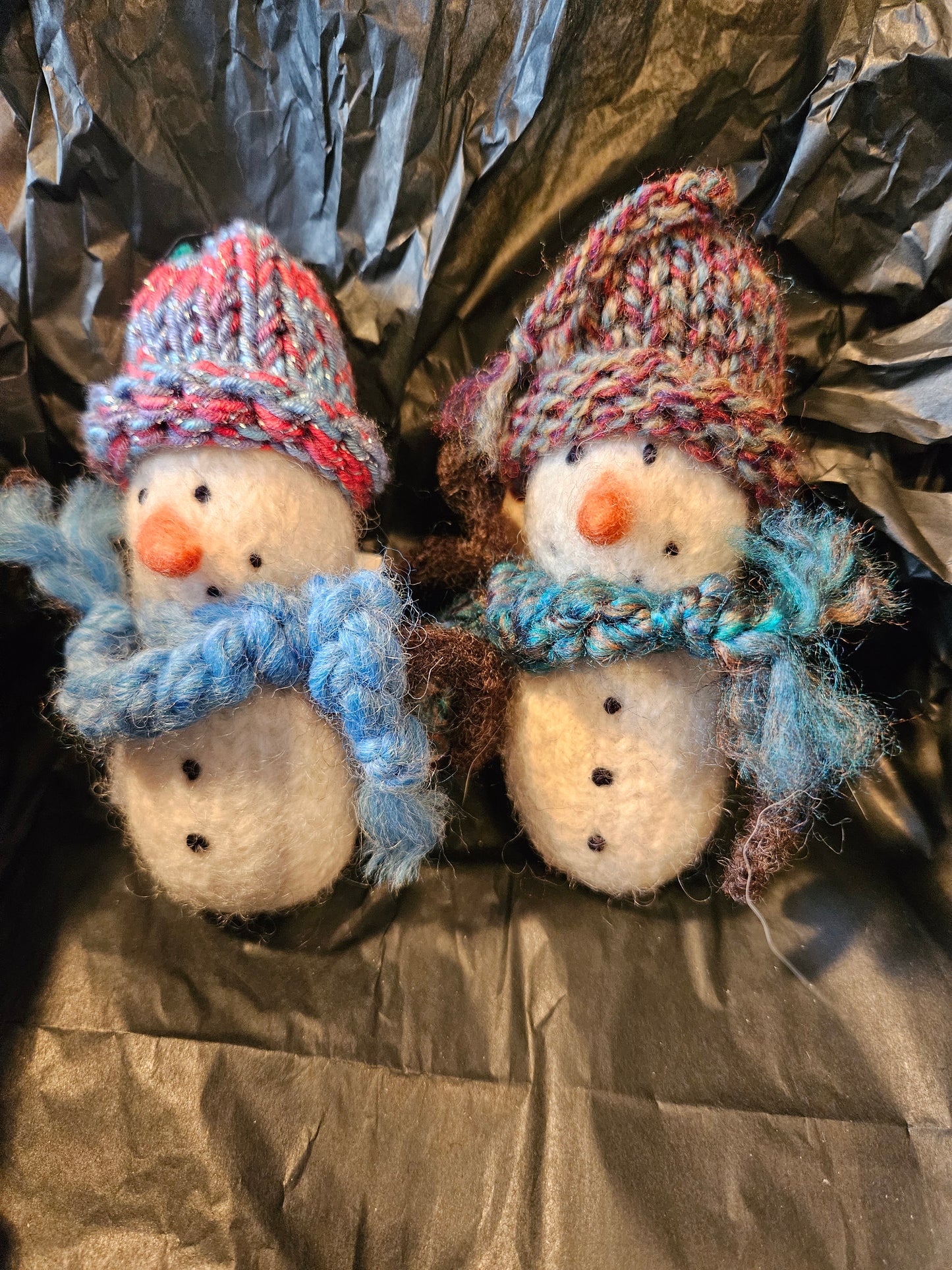 Gift Set-  2 Snowmen- Felted 100% Wool Ornament  4 1/2" x 2"