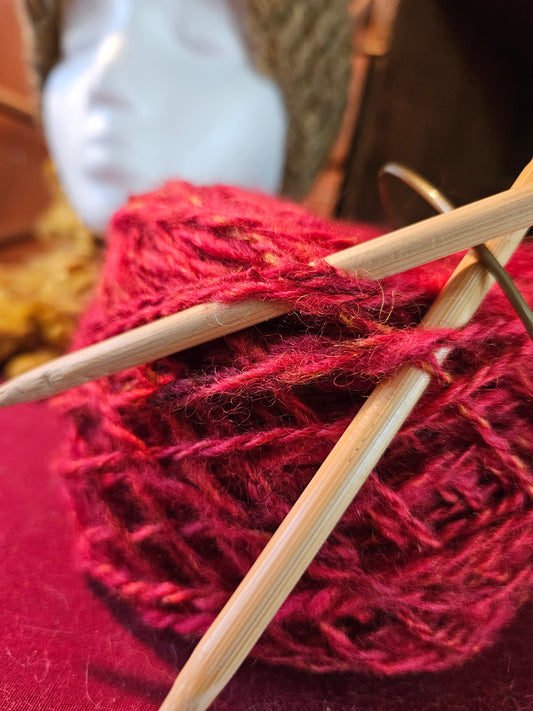 Fingerless Mitt Knitting Kit-KMAR-35 Handspun Ruby Red Romney/Mohair & Pattern