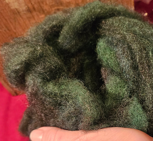 70/30 Roving RMFG-7 70% Romney 30% Kid Mohair Forest Green 1.3 ounces