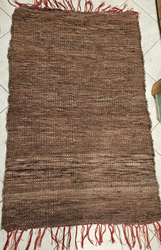 Hand Woven Silver & Cranberry Romney Wool Rug- 43 1/2" x 28"
