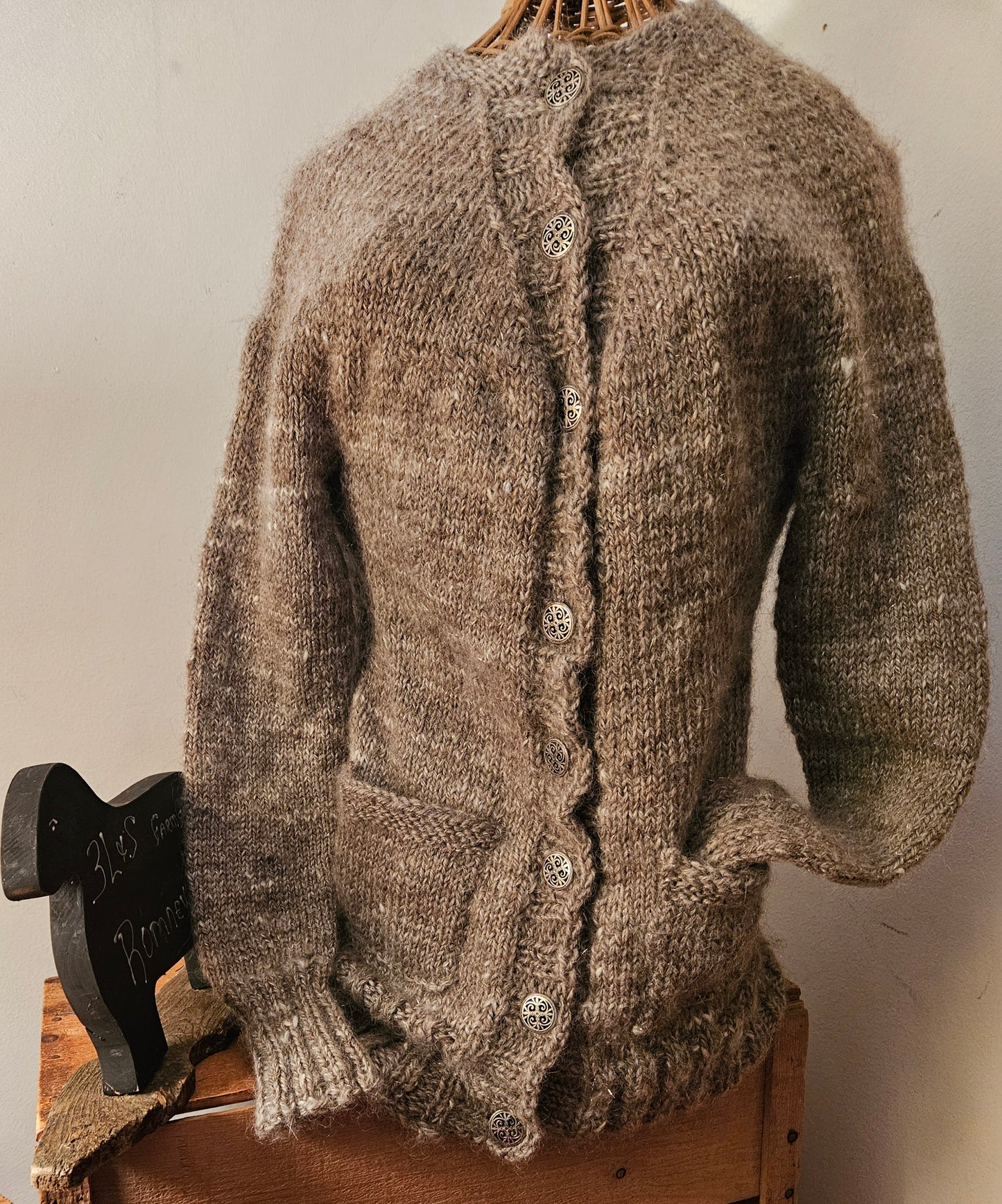 Sweater Silver Handspun Handknit Owl Cardigan