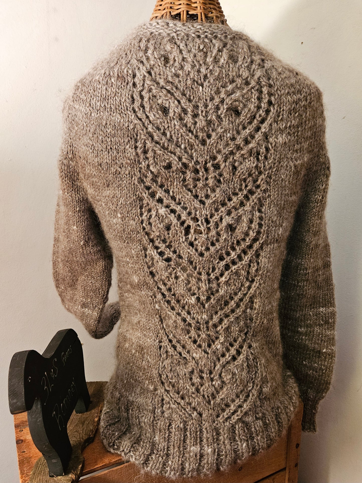 Sweater Silver Handspun Handknit Owl Cardigan