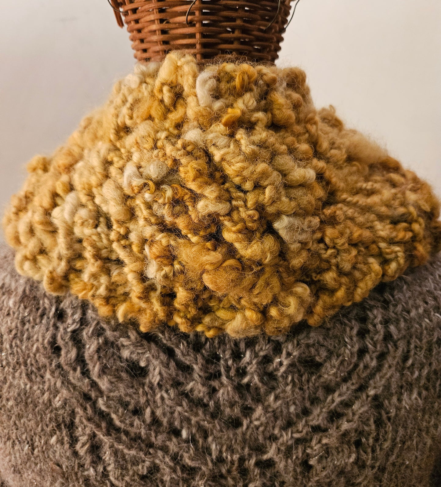 Cowl Handknit- Handspun Romney Marigold Flowers- 24" x 5"