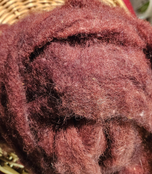 CRoving Blend Mulberry Red 60% Romney/40% Corriedale/10%Angora RRAP10 Romney - 2 ounces