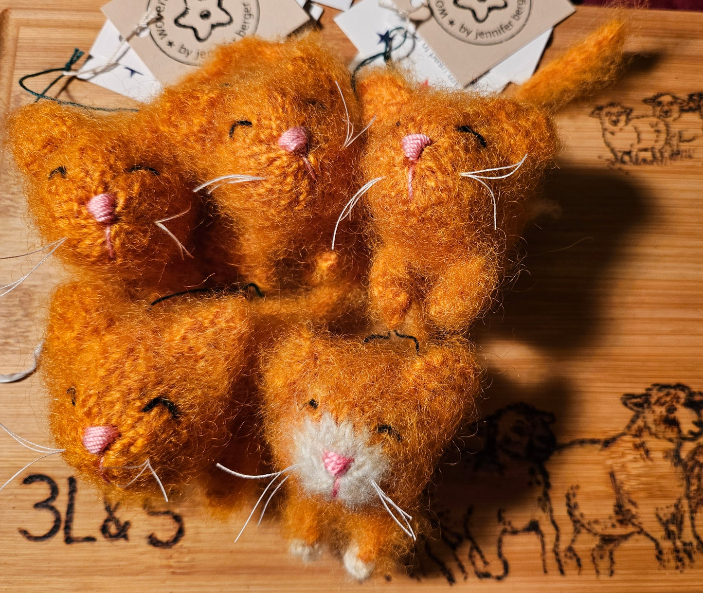 Ginger Kitten- Knit Felted Ornament 3LSWool 2 1/2" x 3"