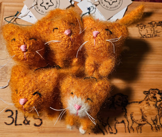 Socks Ginger Kitten- Knit Felted Ornament 3LSWool 2 1/2" x 3"