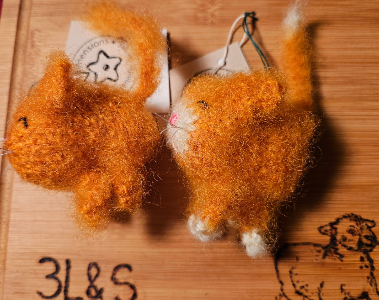 Ginger Kitten- Knit Felted Ornament 3LSWool 2 1/2" x 3"