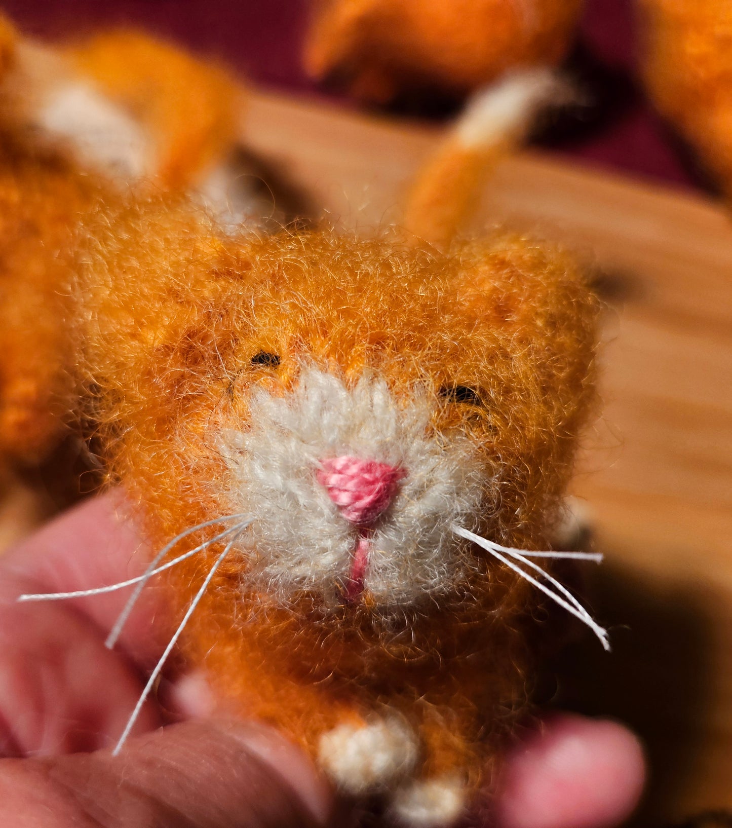 Socks Ginger Kitten- Knit Felted Ornament 3LSWool 2 1/2" x 3"