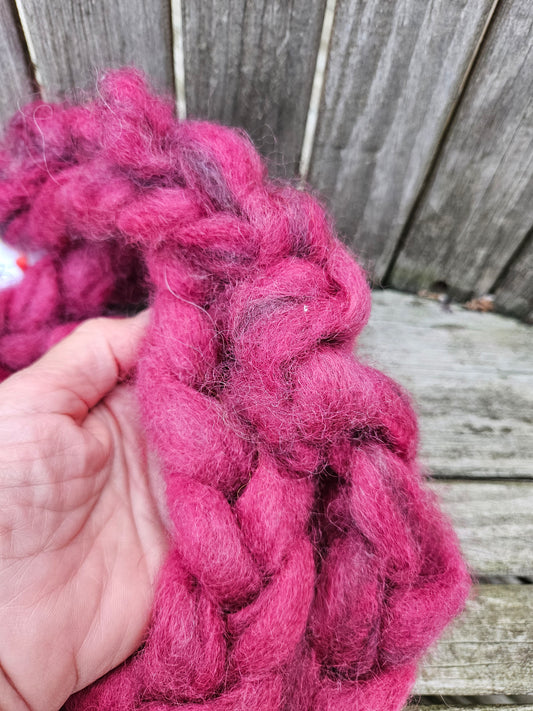 Roving DPR-10 Purple Rose Hand-dyed Romney  -2.1 ounces