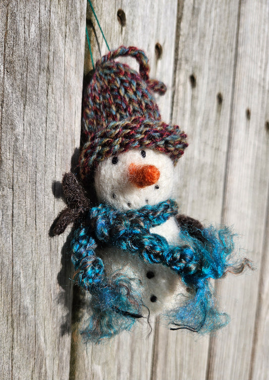 Snowman- Sb-20 Felted 100% Wool Ornament  4 1/2" x 2"