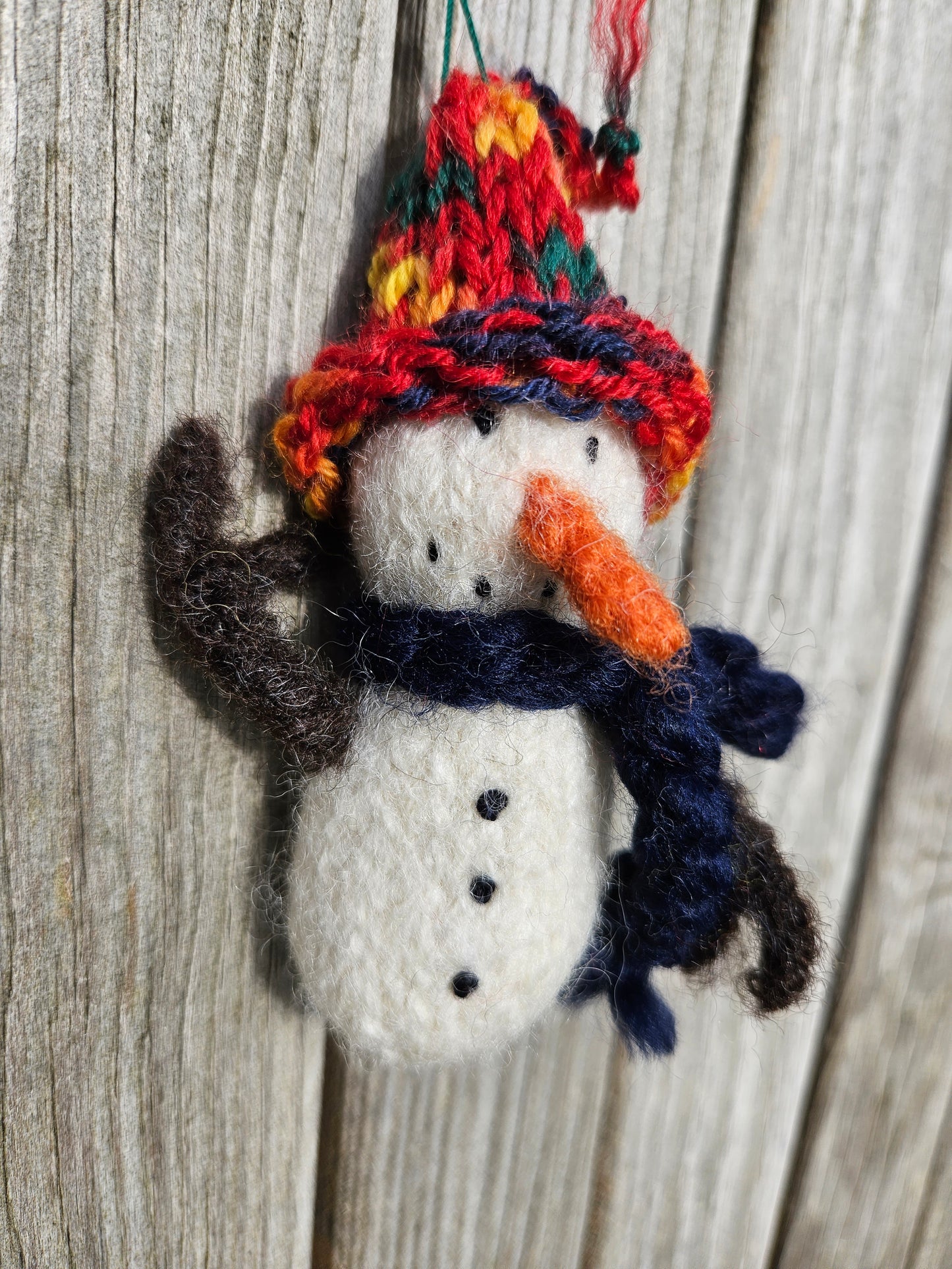 Snowman- Sc-20 Felted 100% Wool Ornament  4 1/2" x 2"