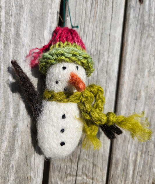 Snowman- Sg-20 Felted 100% Wool Ornament  4 1/2" x 2"