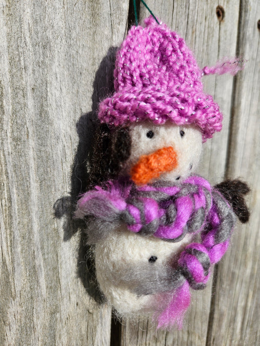 Snowmen- Sp-20 Felted 100% Wool Ornament  4 1/2" x 2"