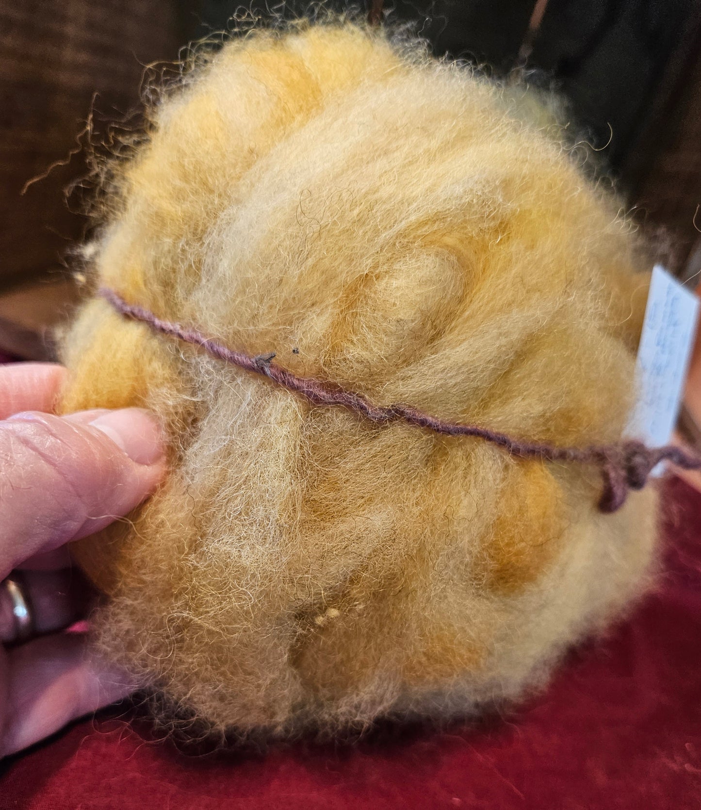 Farm Raised Romney Sheep Wool and Angora blended 70/30 Soft yellow Very Soft Handspinner Ready