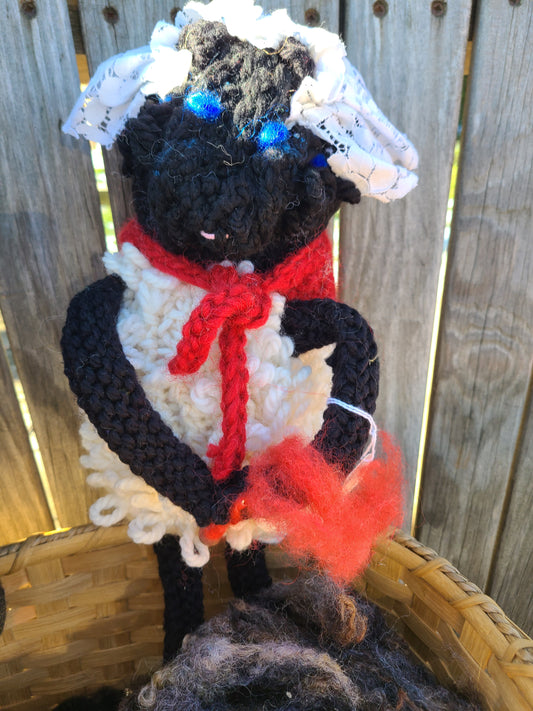 Stuffed Animal Handknit "DropSpindle" Granny Romney Lamb- 10" tall