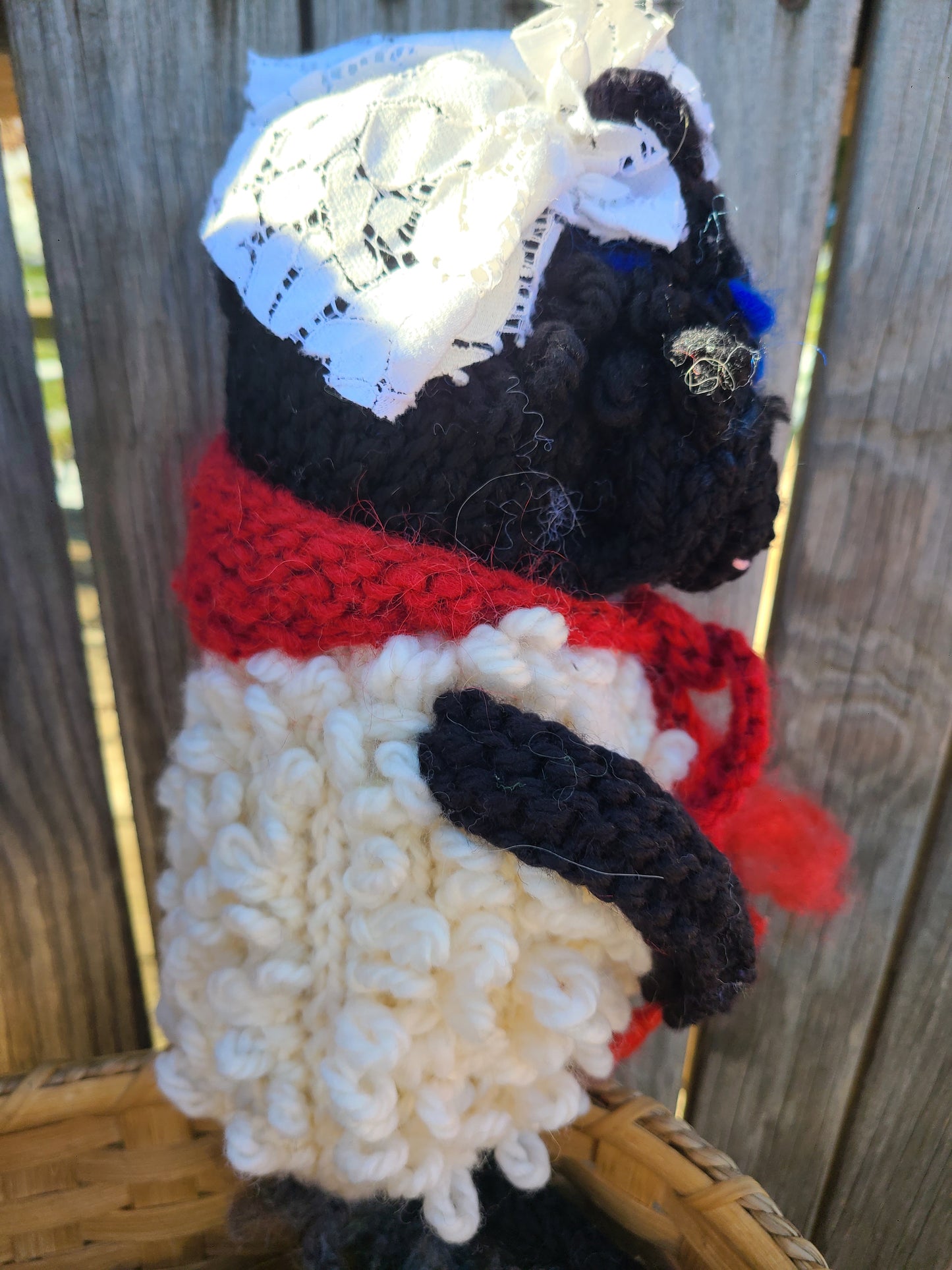 Stuffed Animal Handknit "DropSpindle" Granny Romney Lamb- 10" tall