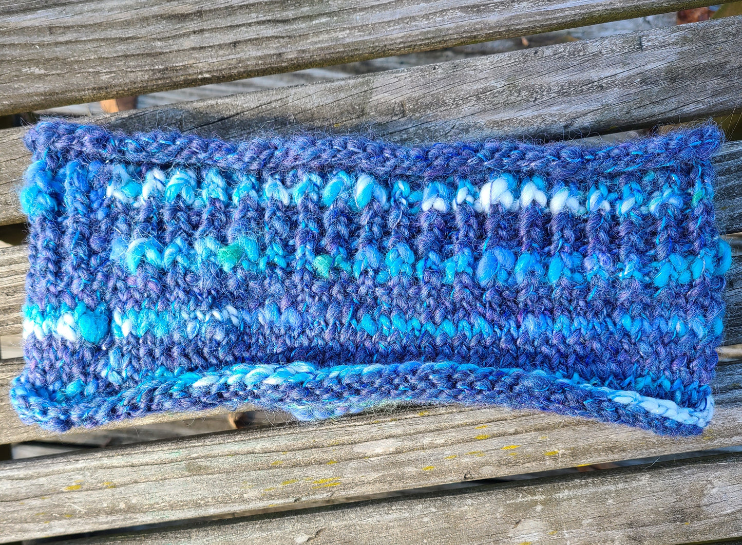 Handknit Cowl- Hand Dyed & Handspun Farm Wool Blends w/ Angora- Montana Skyline - 24 " diameter opening   16 1/" x 11 1/2"