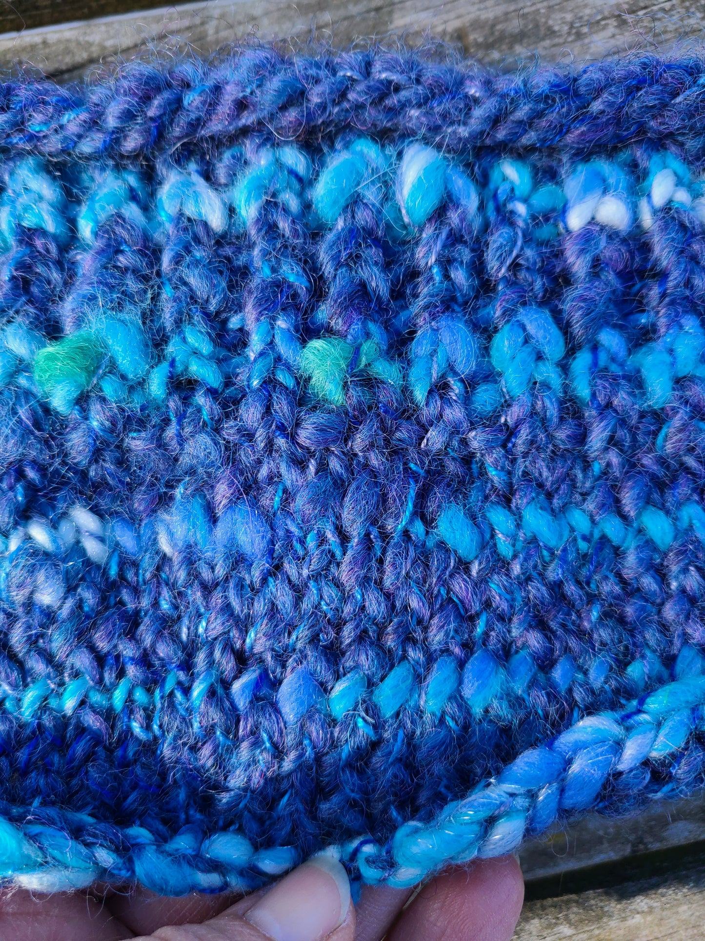Handknit Cowl- Hand Dyed & Handspun Farm Wool Blends w/ Angora- Montana Skyline - 24 " diameter opening   16 1/" x 11 1/2"