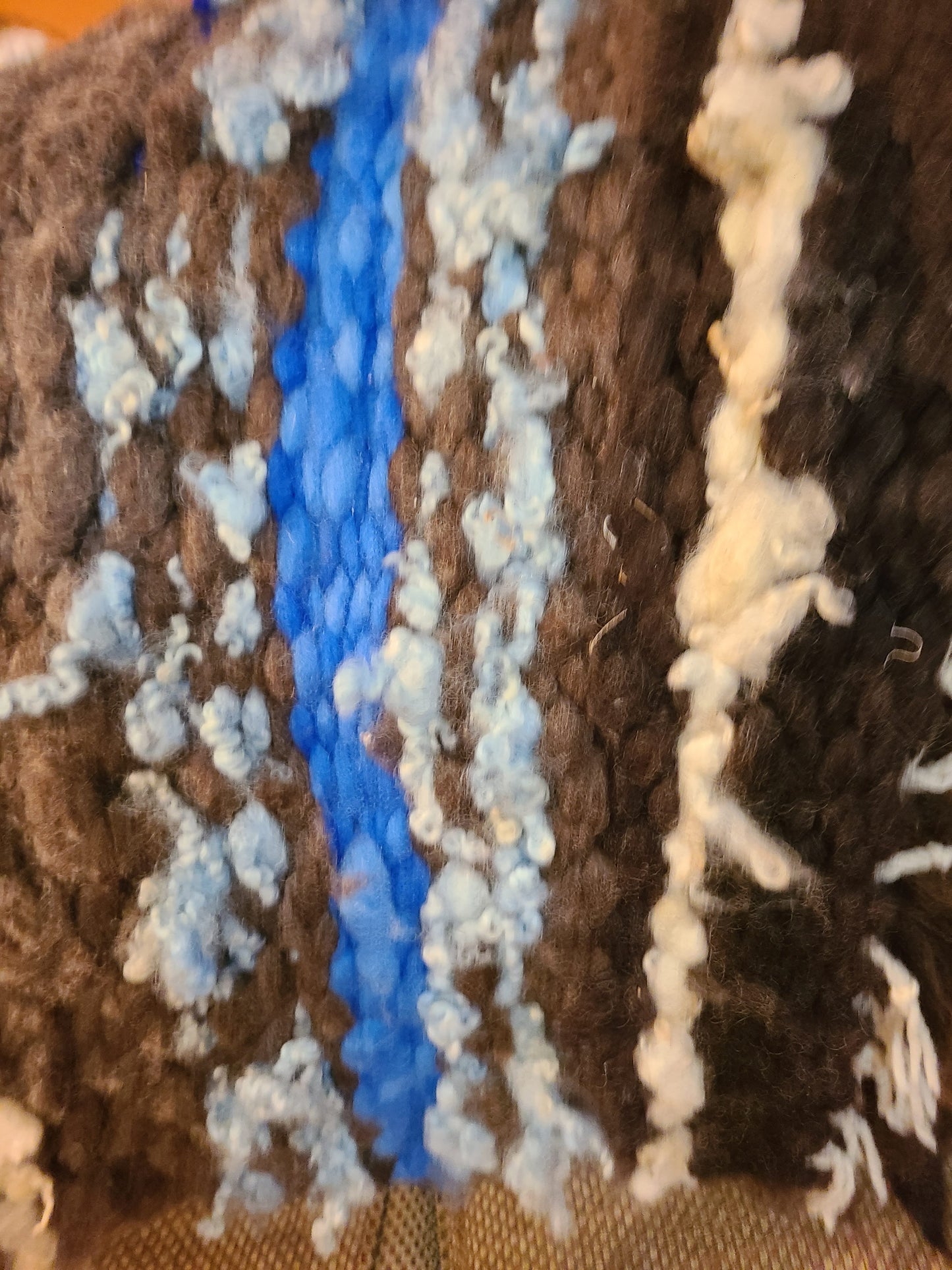 Rug Hand Woven Peg Loom Gray & Blue Thick Romney Wool Rug- 37" x 22"