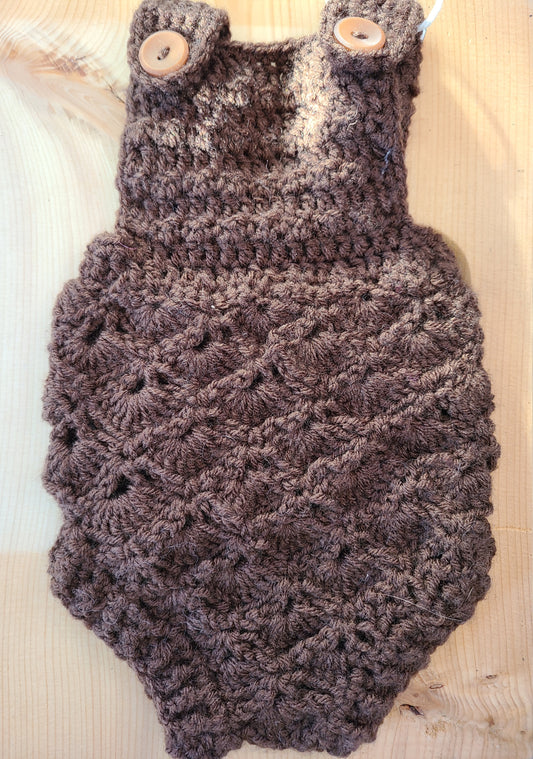 Romper Brown- Hand Crocheted - 0-3 Months