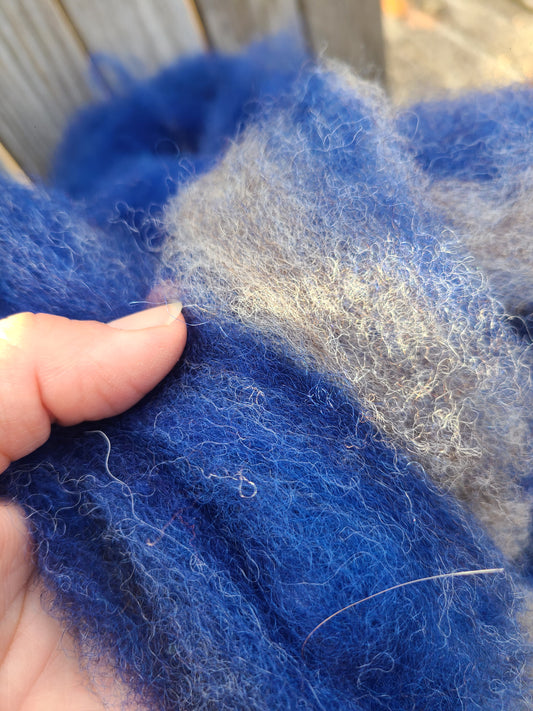 Roving Royal Blue -Silver Natural Color Hand-dyed Romney - 1.9 ounces